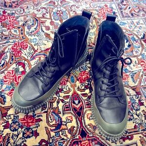 Camper Black and Green Combat Boots